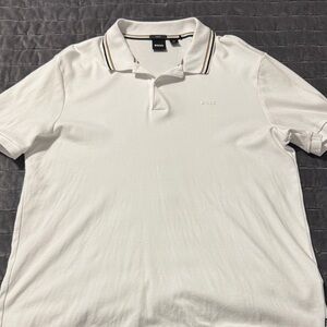 Boss Classic White Polo Shirt with Striped Collar